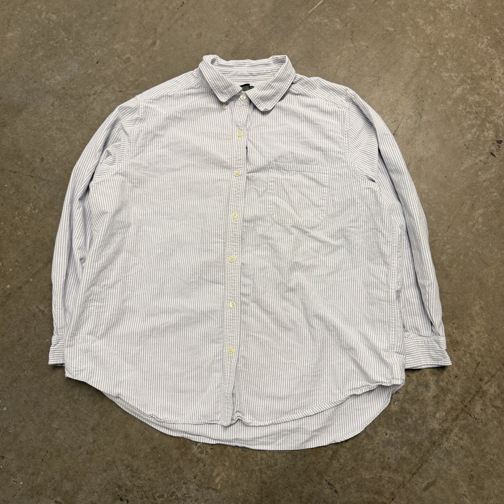 LL Bean Mens 2X Blue White Pinstripe Oxford Button Down Shirt Cotton OUQ32